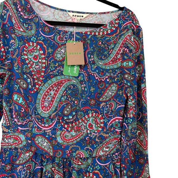 NWT Boden Amelie A-Line Knee Length Long Sleeve Stretch Paisley Dress Size 6 - Picture 7 of 13